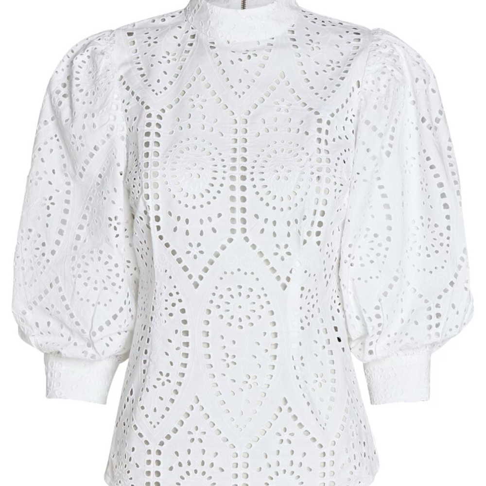 Ganni- White Eyelet Embroidery With Billowy Sleev… - image 1